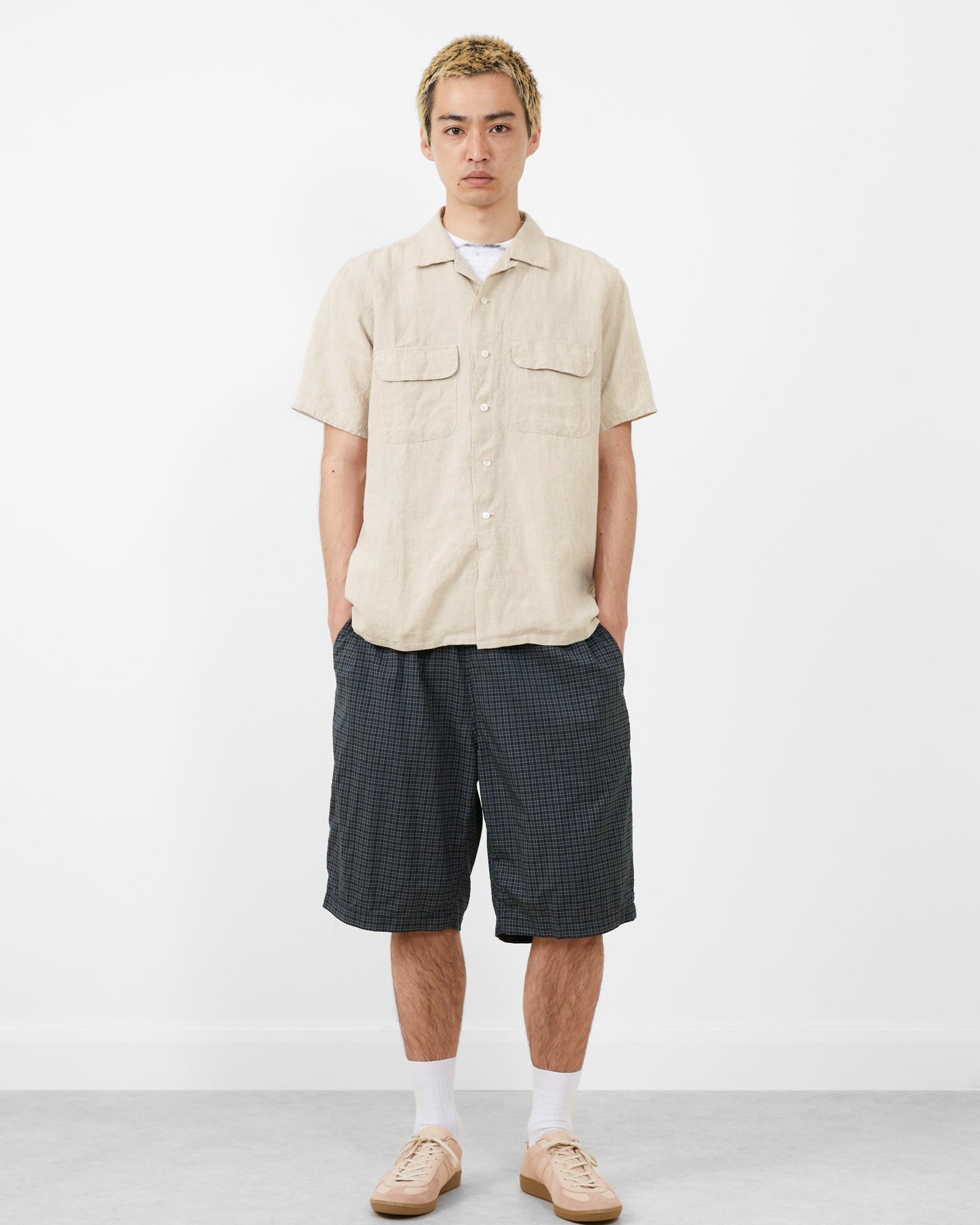 Easy Shorts Washable Wool Green Plaid