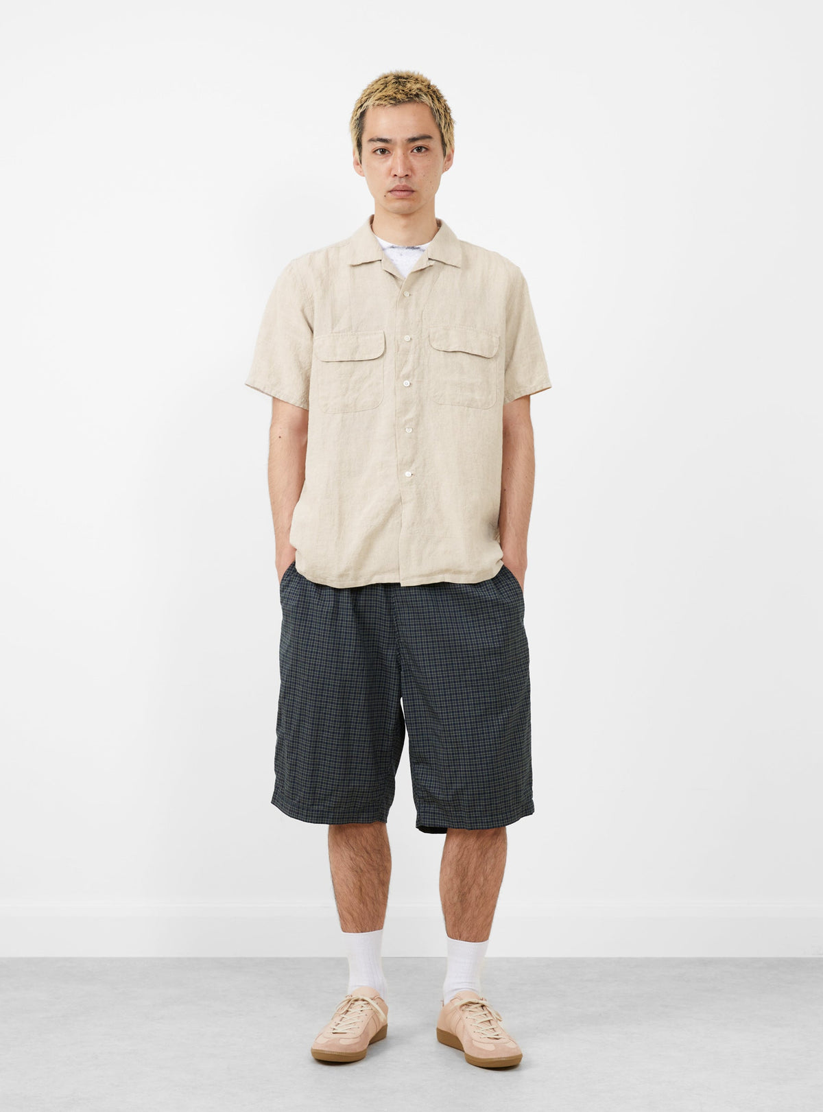Easy Shorts Washable Wool Green Plaid