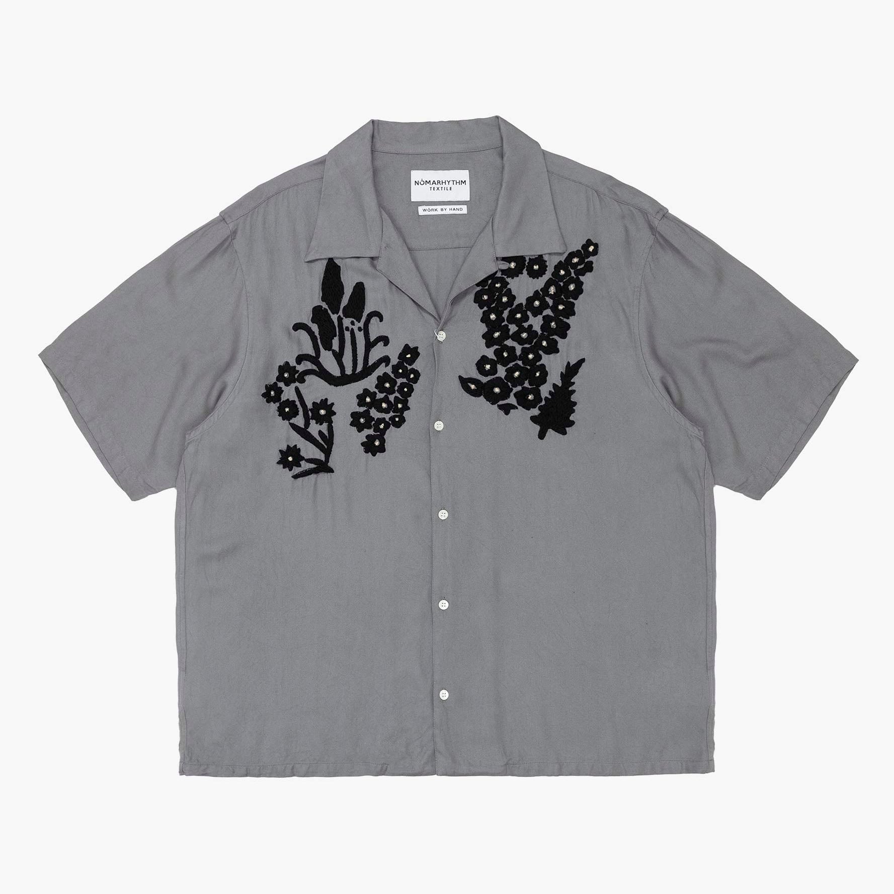 Flower Hand Embroidery Shirt Gray