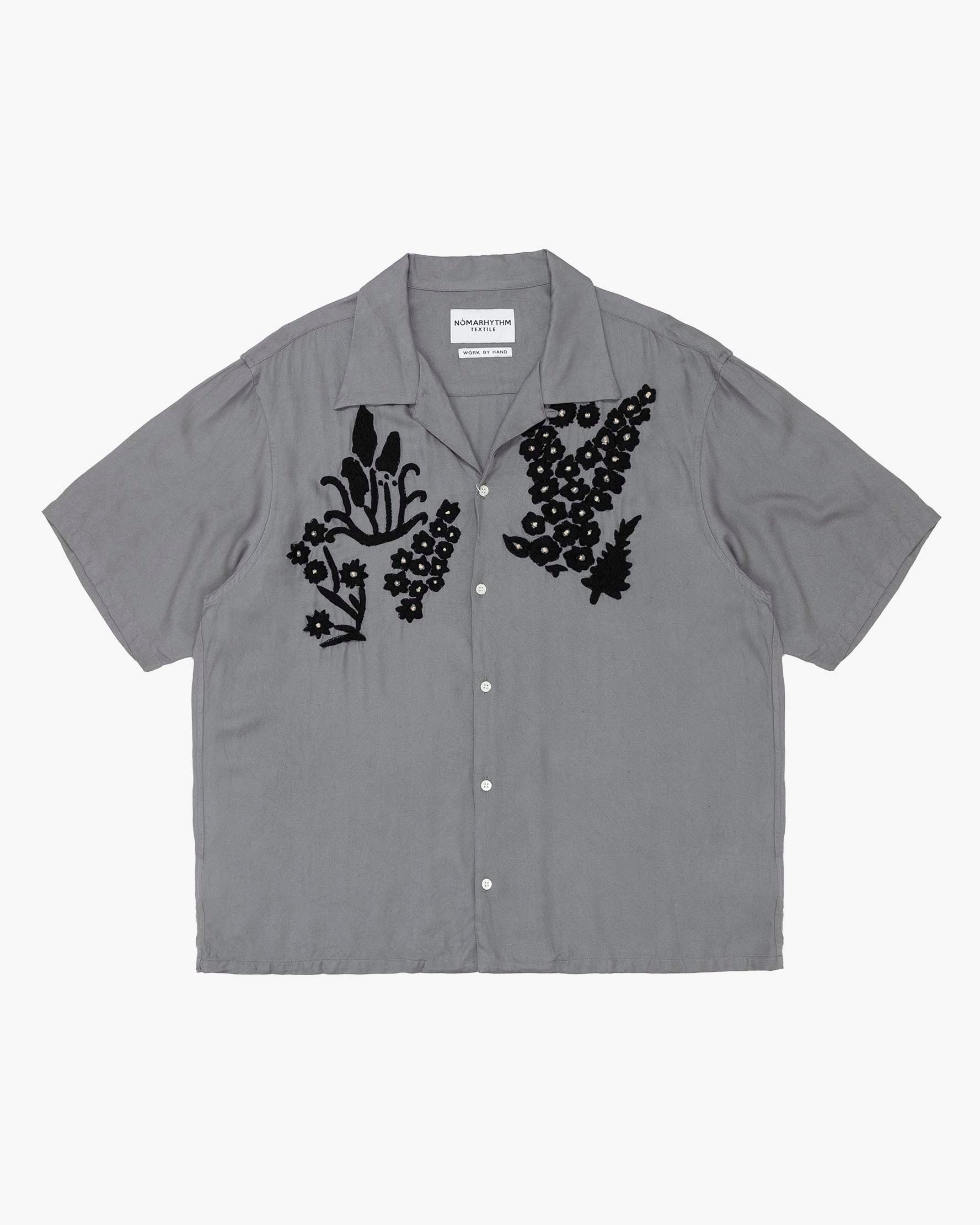 Flower Hand Embroidery Shirt Gray