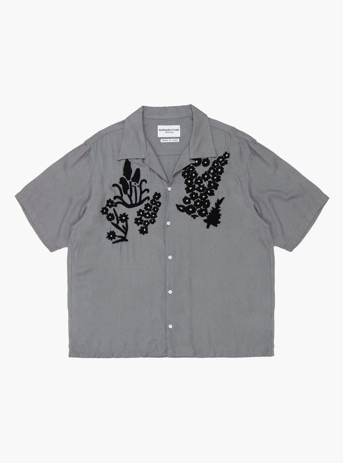 Flower Hand Embroidery Shirt Gray