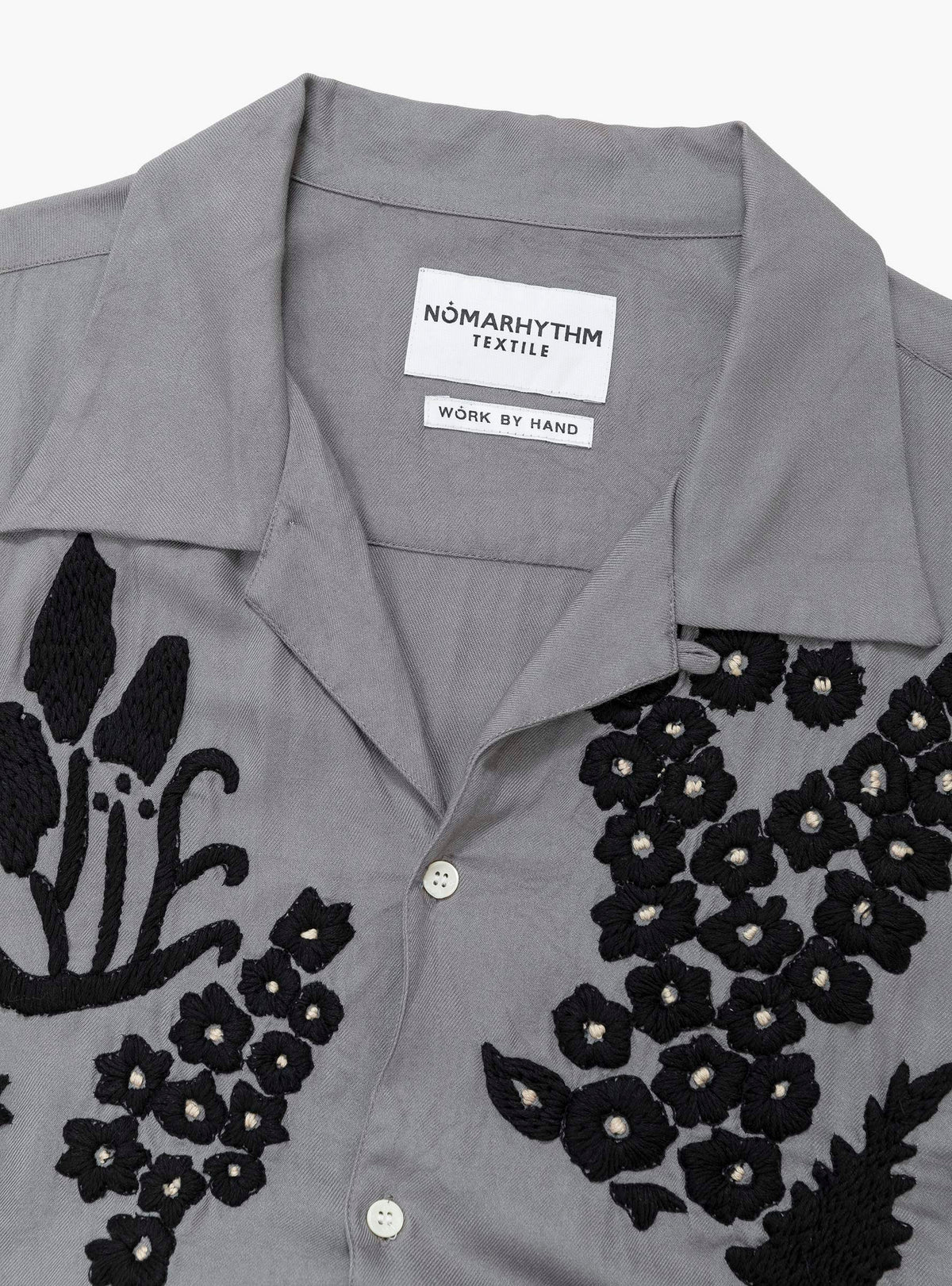 Flower Hand Embroidery Shirt Gray