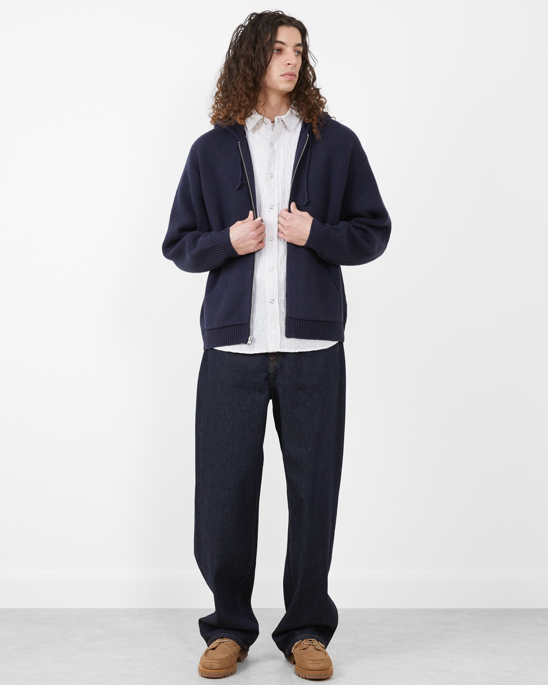 Zip Up Hooded Sweater Navy