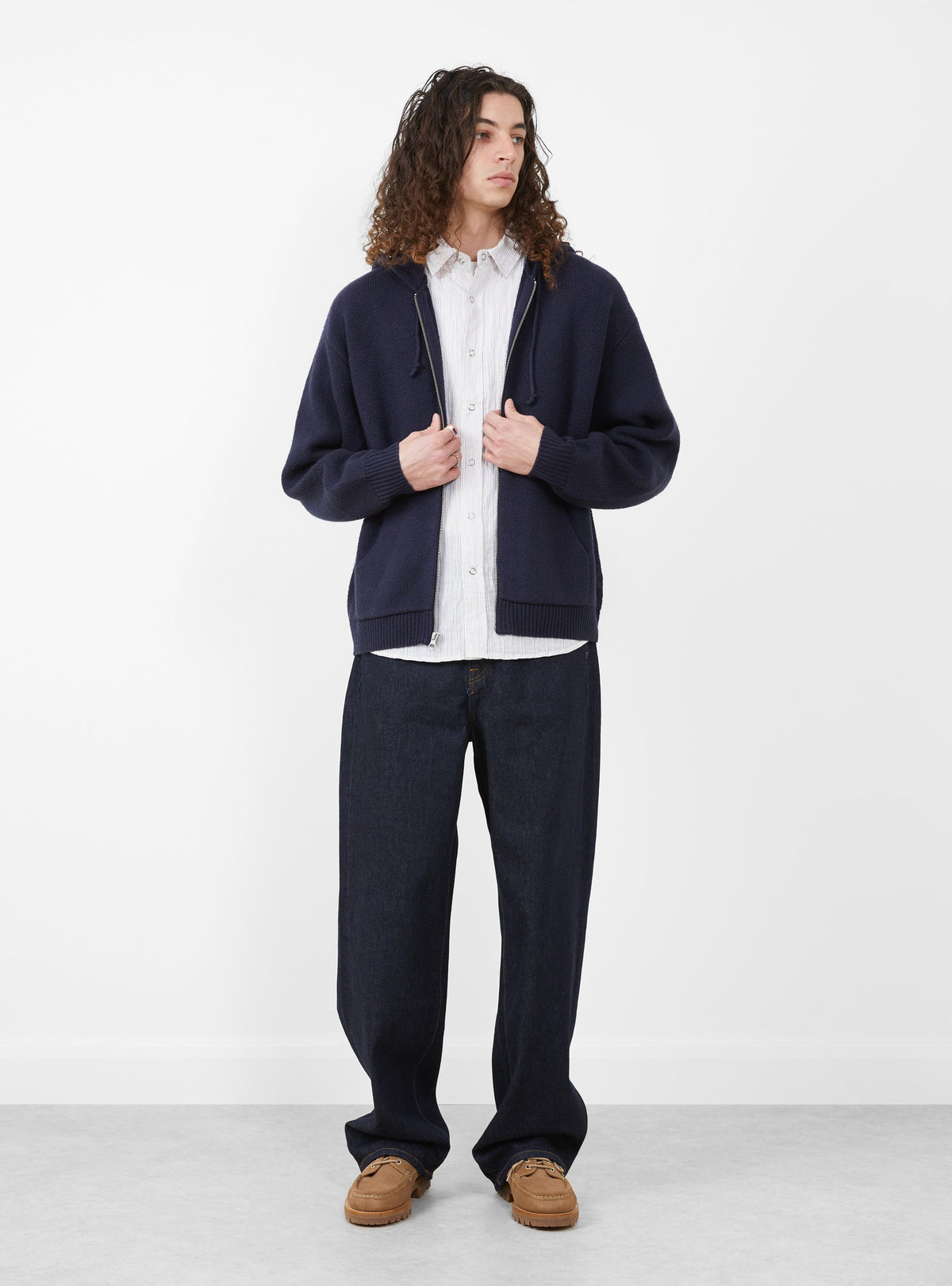 Zip Up Hooded Sweater Navy