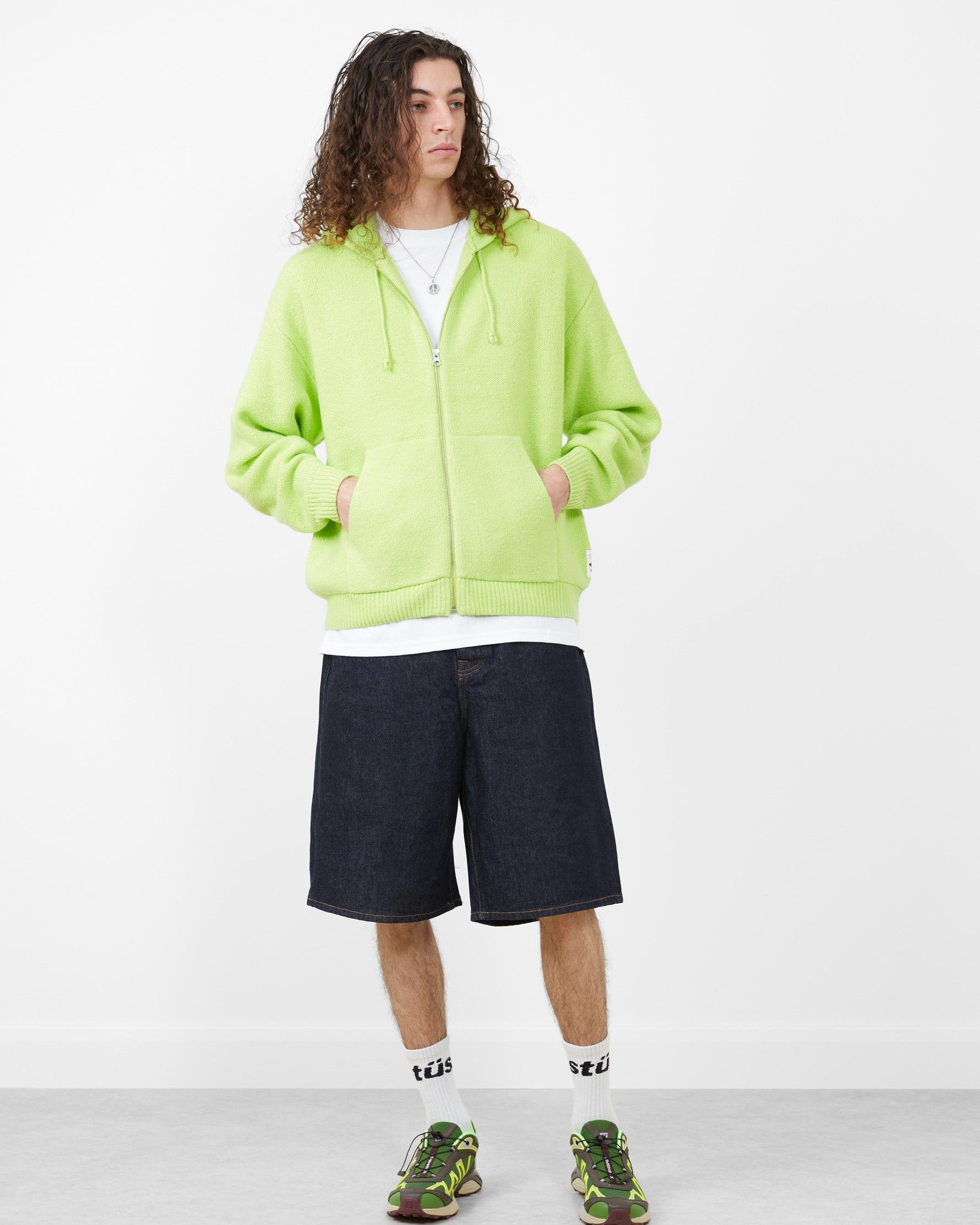 Zip Up Hooded Sweater Faded Lime