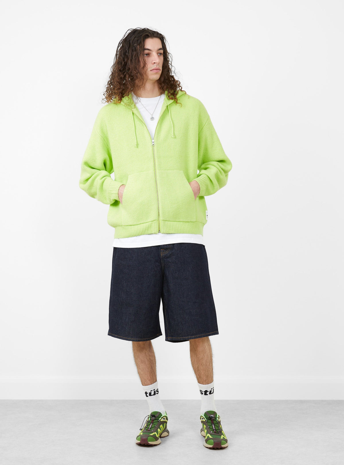 Zip Up Hooded Sweater Faded Lime
