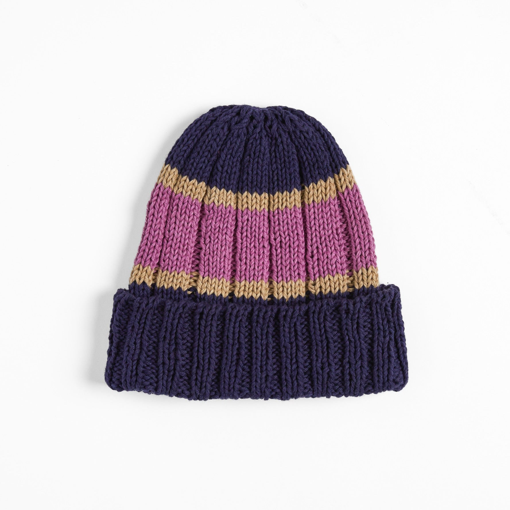 Hand Knit Beanie Navy & Purple