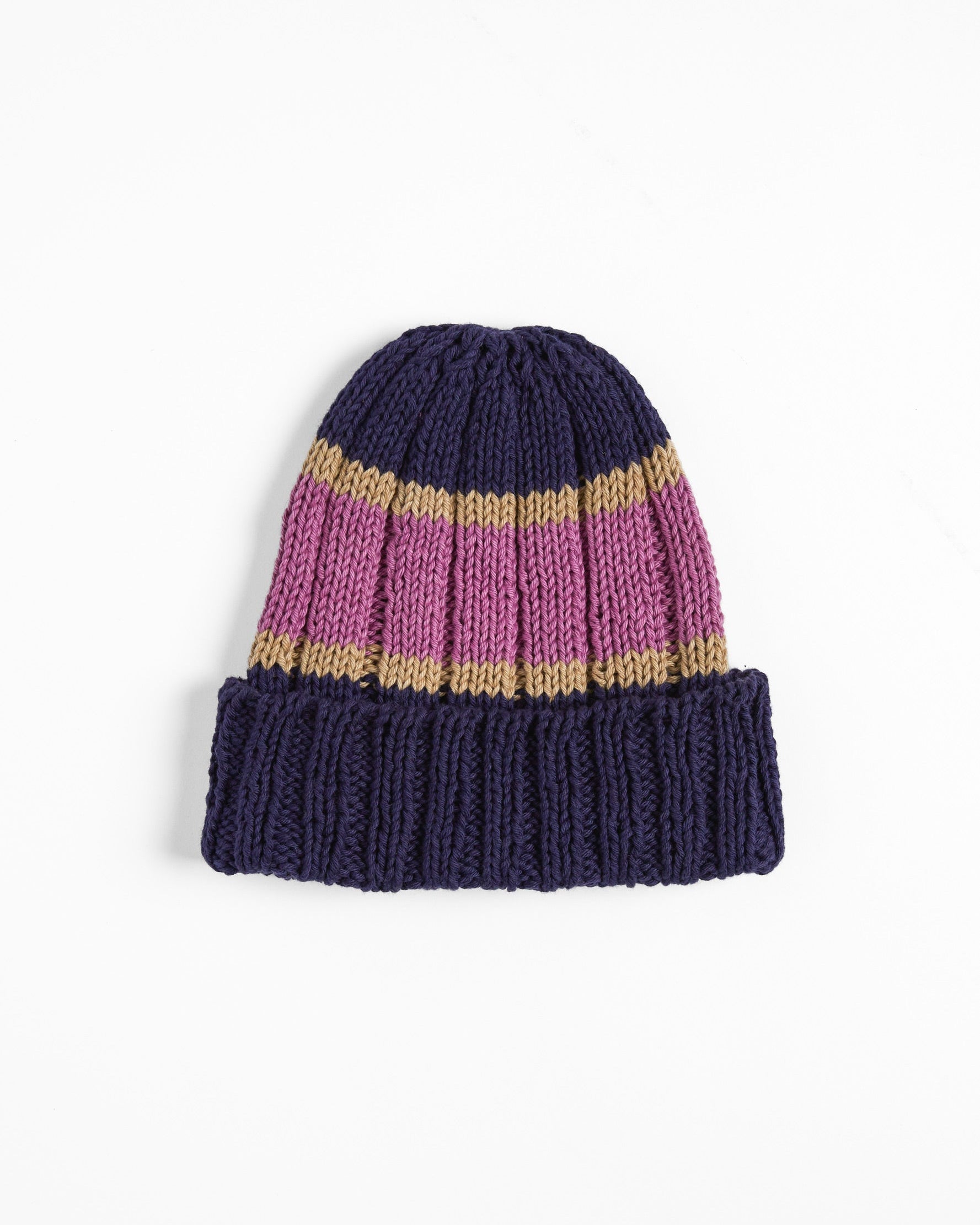 Hand Knit Beanie Navy & Purple