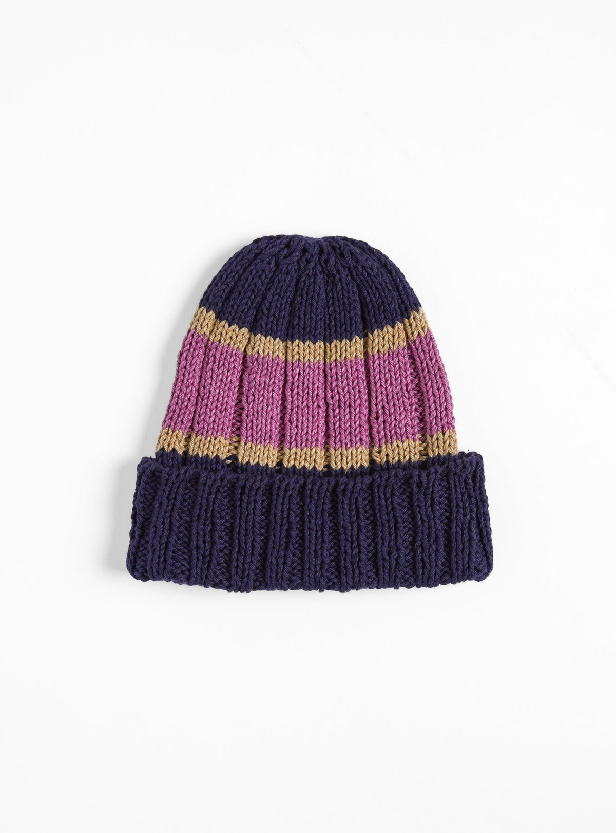 Hand Knit Beanie Navy & Purple
