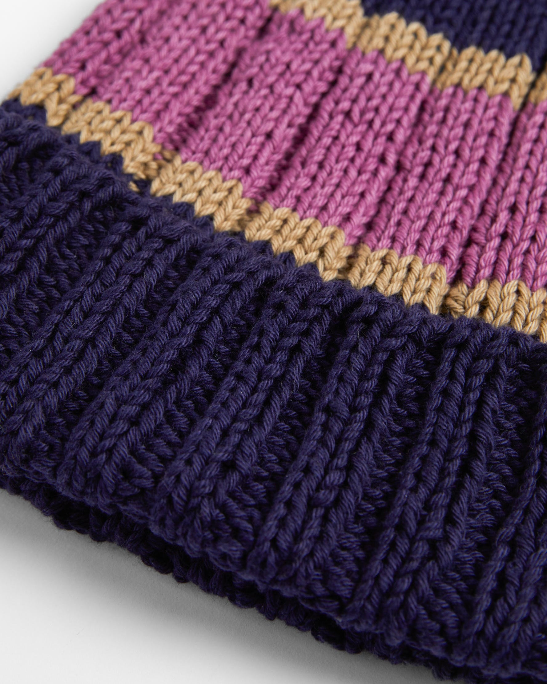 Hand Knit Beanie Navy & Purple