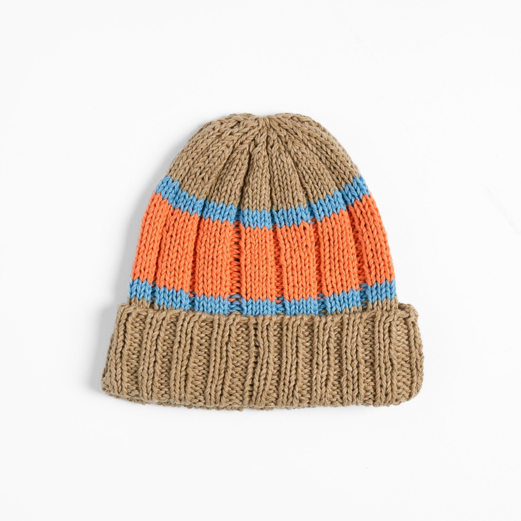 Hand Knit Beanie Beige & Orange
