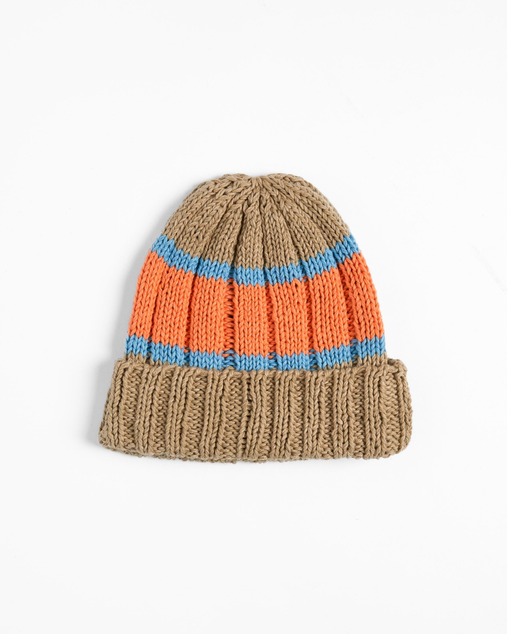 Hand Knit Beanie Beige & Orange