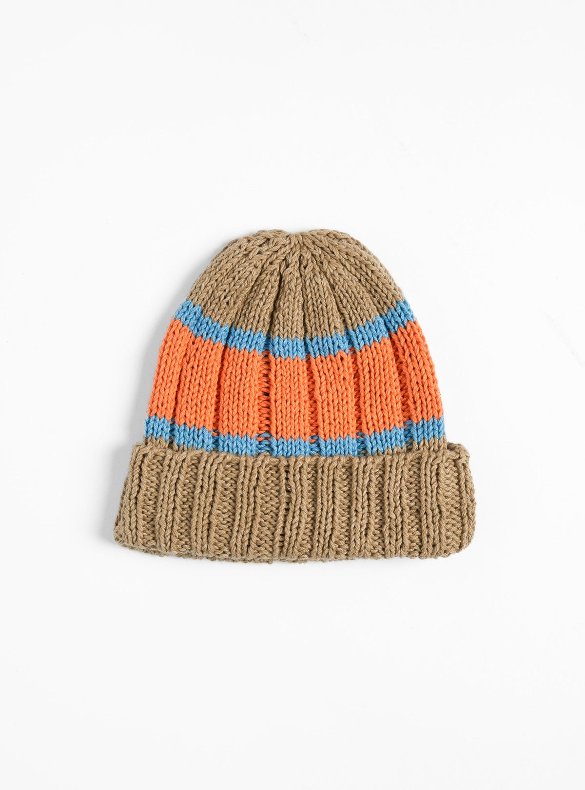 Hand Knit Beanie Beige & Orange