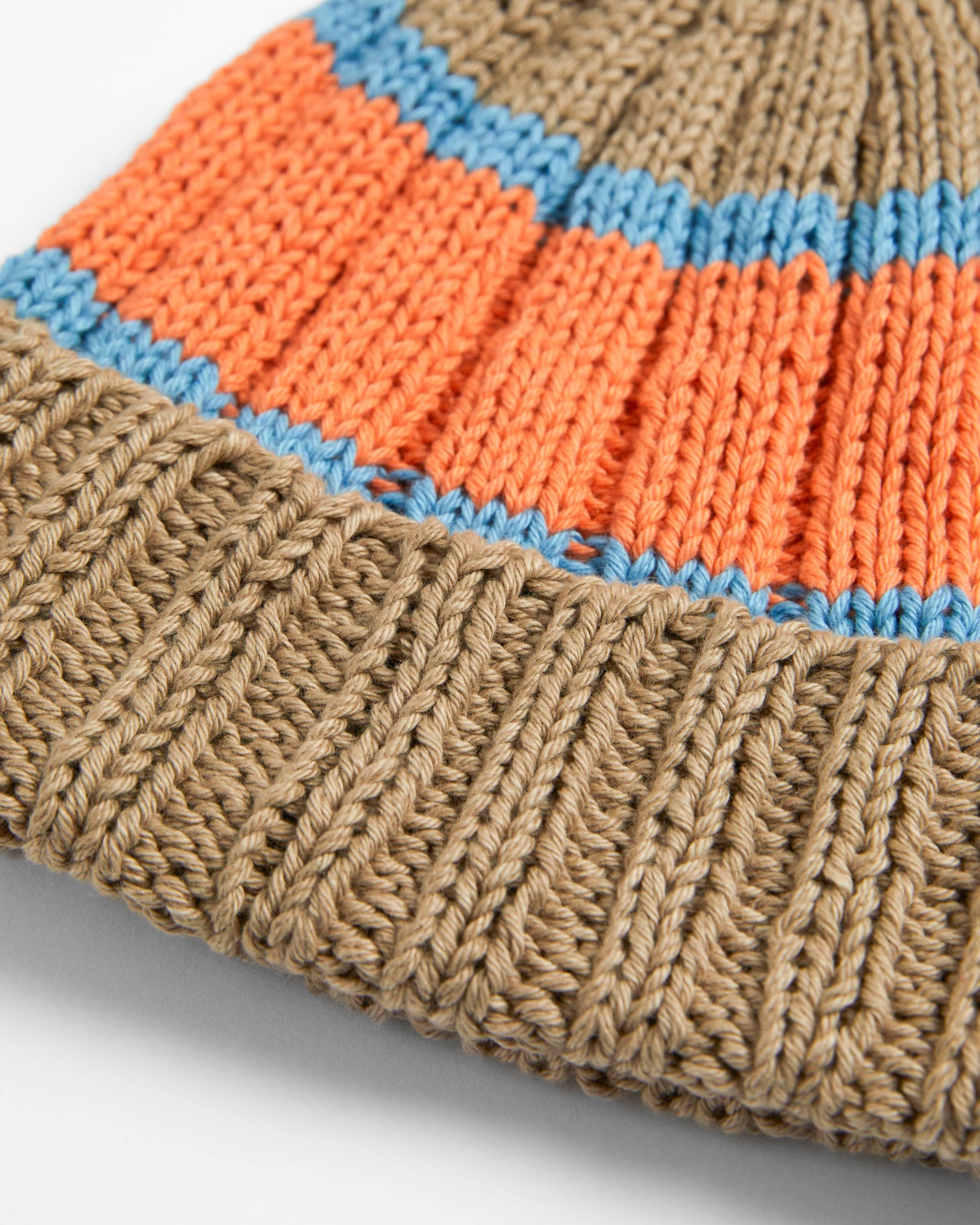Hand Knit Beanie Beige & Orange
