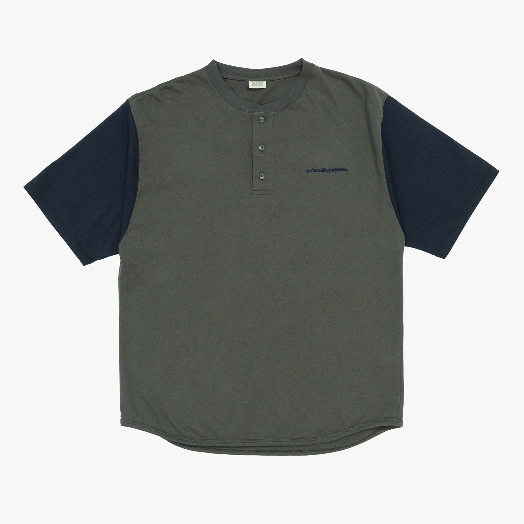 Henleyneck Baseball Tee Charcoal and Navy