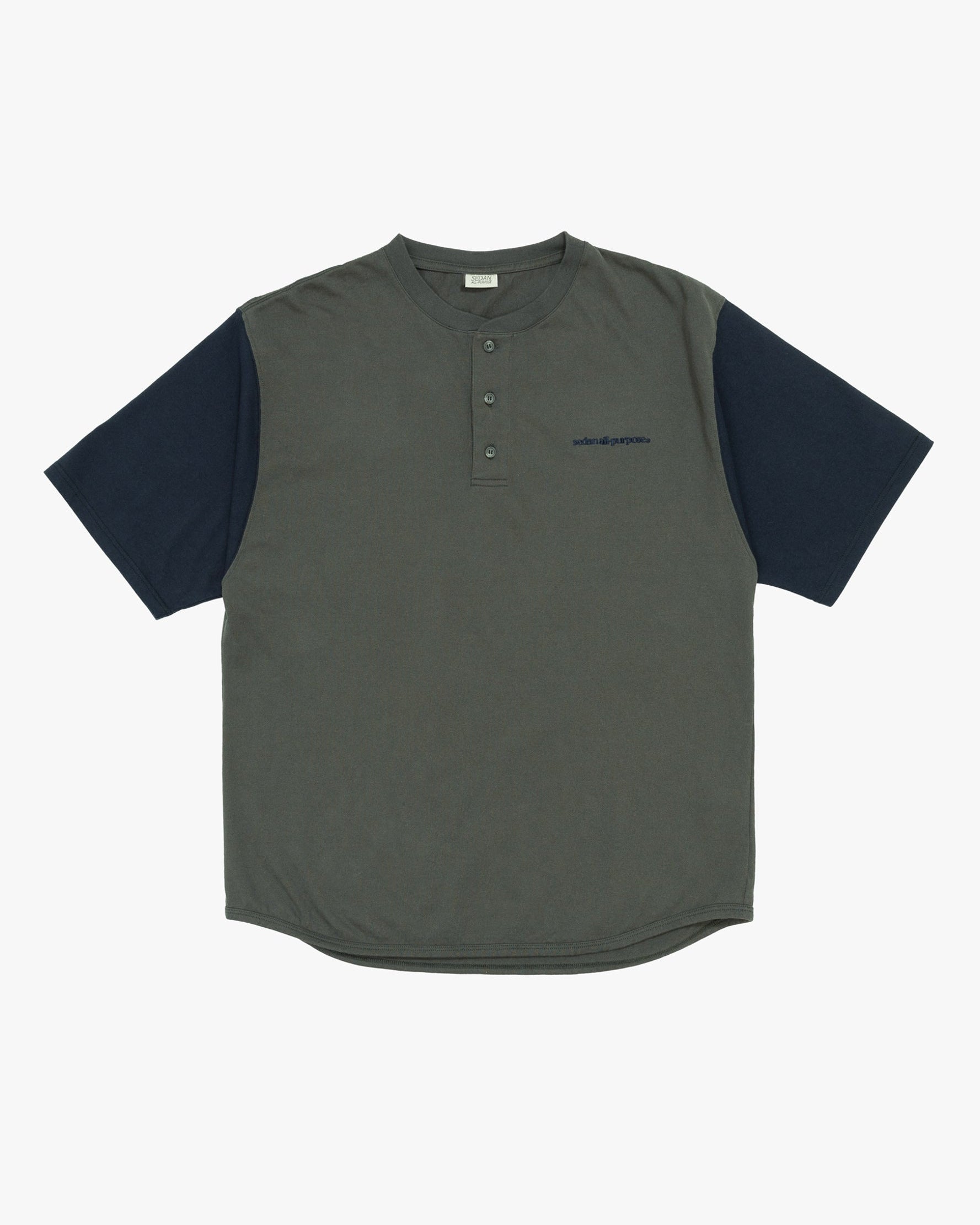 Henleyneck Baseball Tee Charcoal and Navy