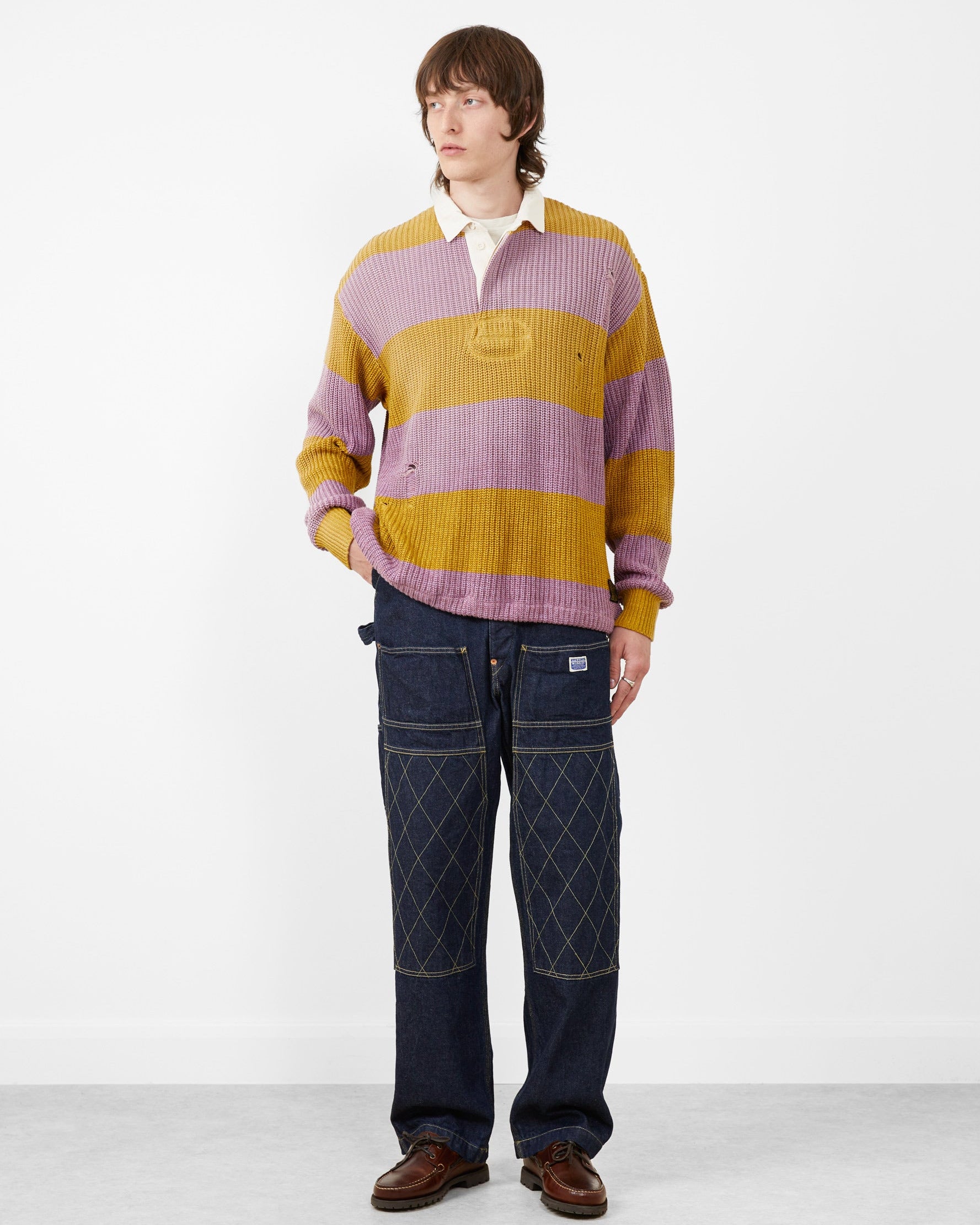 5G Cotton Knit Rugger Shirt Yellow and Pink