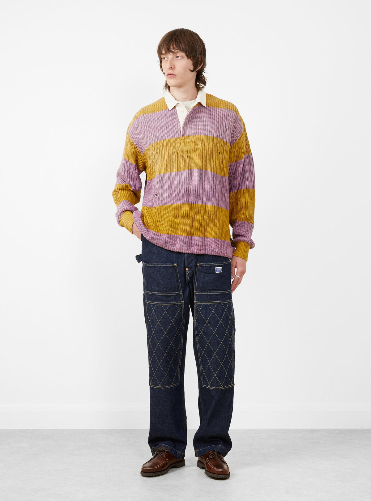 5G Cotton Knit Rugger Shirt Yellow and Pink