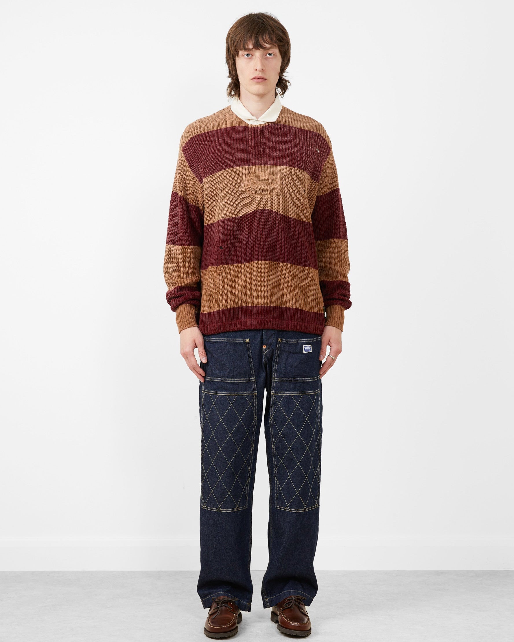 5G Cotton Knit Rugger Shirt Brown and Red