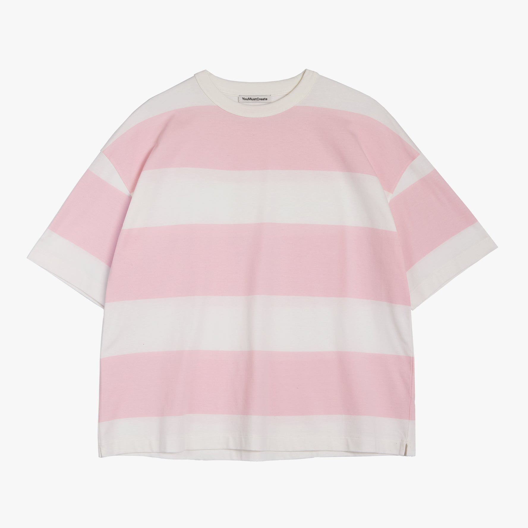 Triple Stripe T-Shirt Light Pink and White