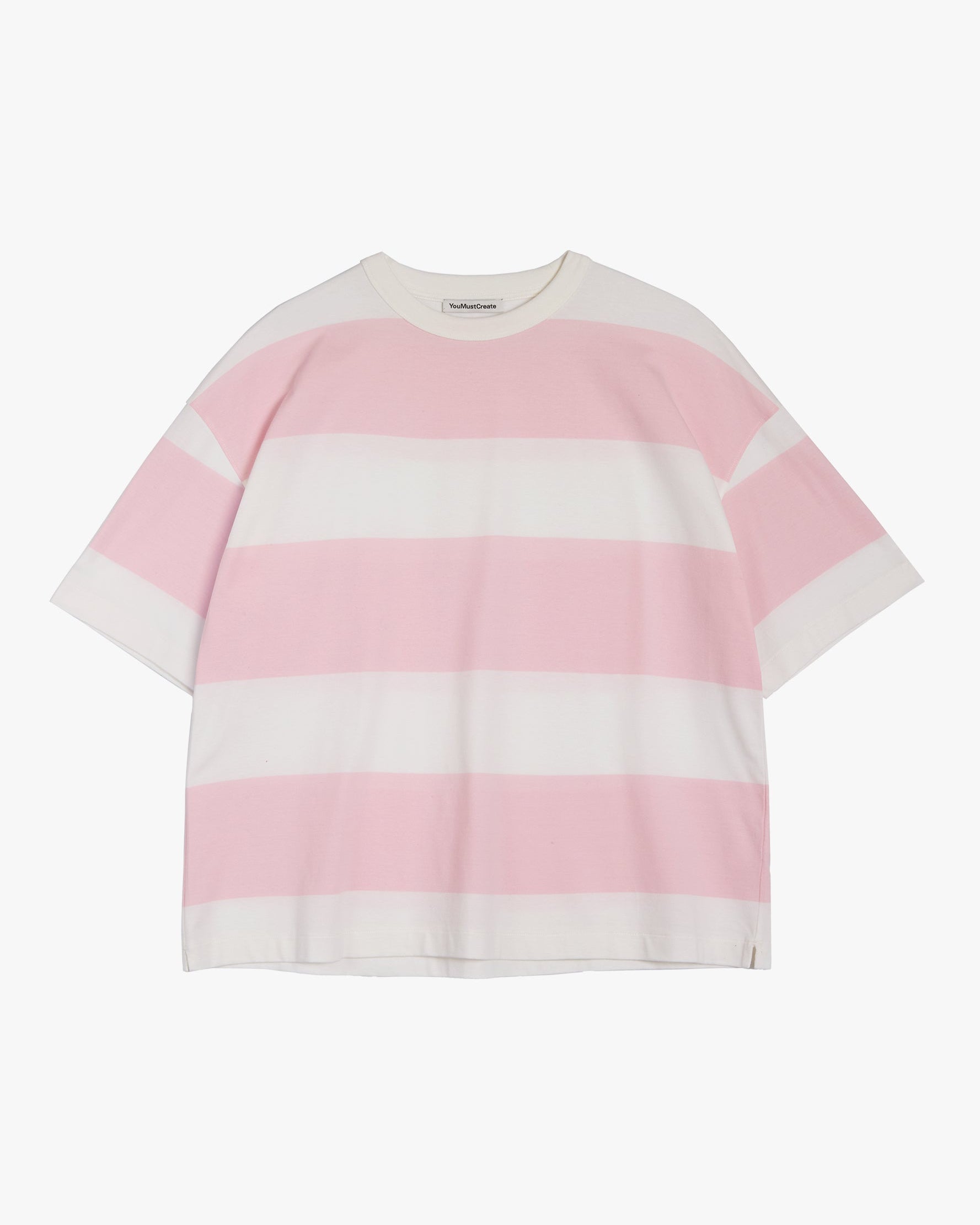 Triple Stripe T-Shirt Light Pink and White