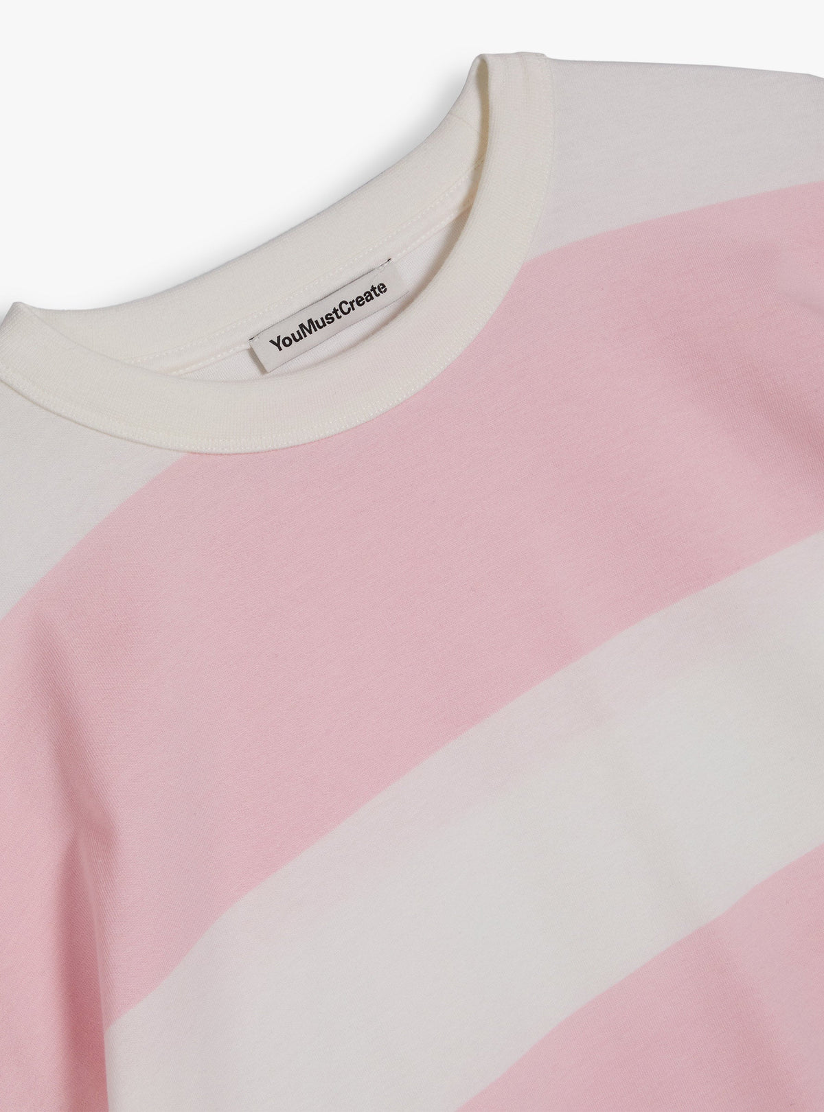 Triple Stripe T-Shirt Light Pink and White